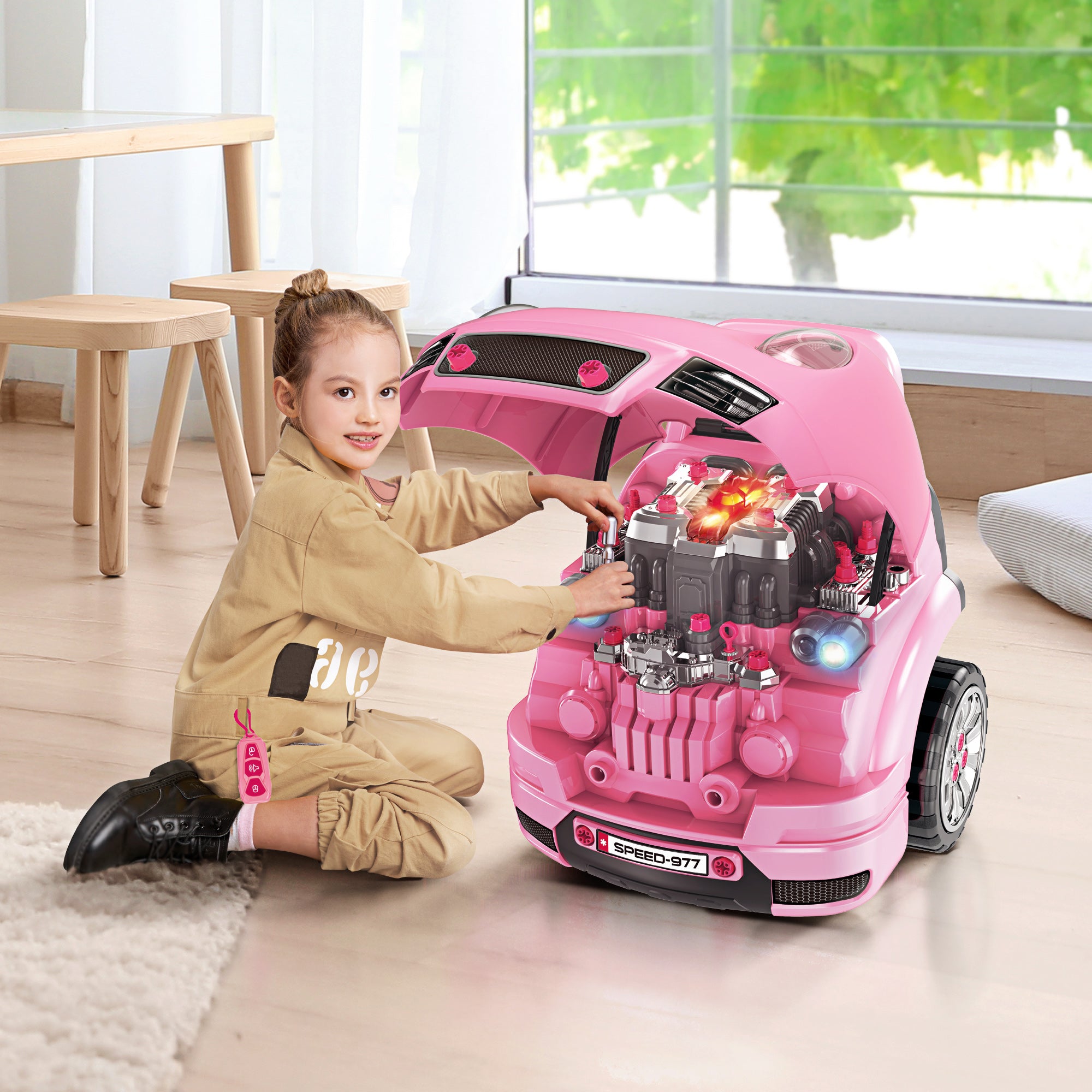 Mechanic Kids Truck Engine Toy Set Pink 450x420x360 mm
