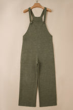 Laurel Green Solid Color Knit Loose Straight Leg Casual Overall Jumpsuit