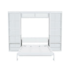 White Full Size Murphy Bed with Desk and Bookshelf, Pine Wood+MDF, 110.3''L x 79.8''W x 82''H