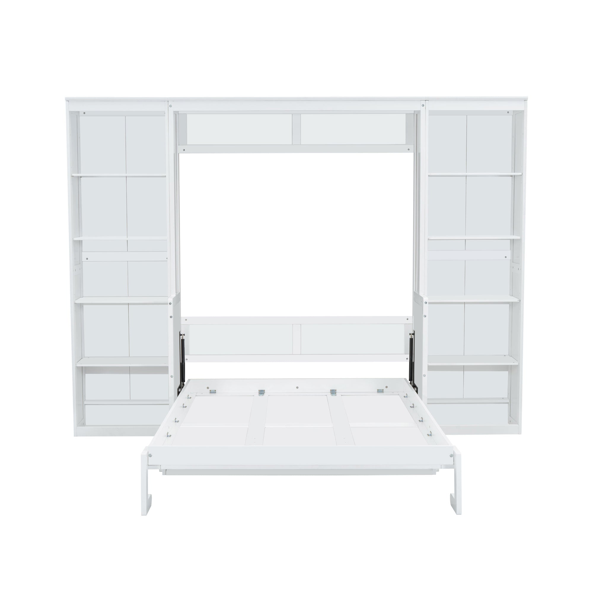 White Full Size Murphy Bed with Desk and Bookshelf, Pine Wood+MDF, 110.3''L x 79.8''W x 82''H