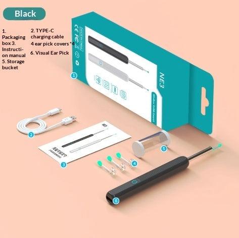 NE3 Ear Cleaner Otoscope Ear Wax Removal Tool With Camera LED Light Wireless Ear Endoscope Ear Cleaning Kit For I-phone Set A USB