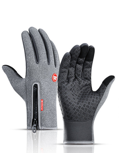 Winter Gloves Touch Screen Riding Motorcycle Sliding Waterproof Sports Gloves With Fleece Grey