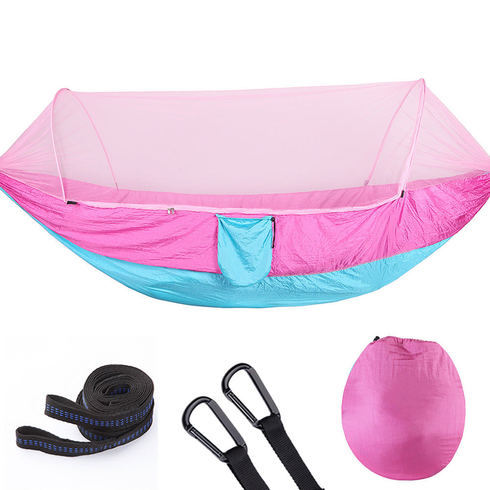 Fully Automatic Quick Opening Hammock With Mosquito Net Pink blue