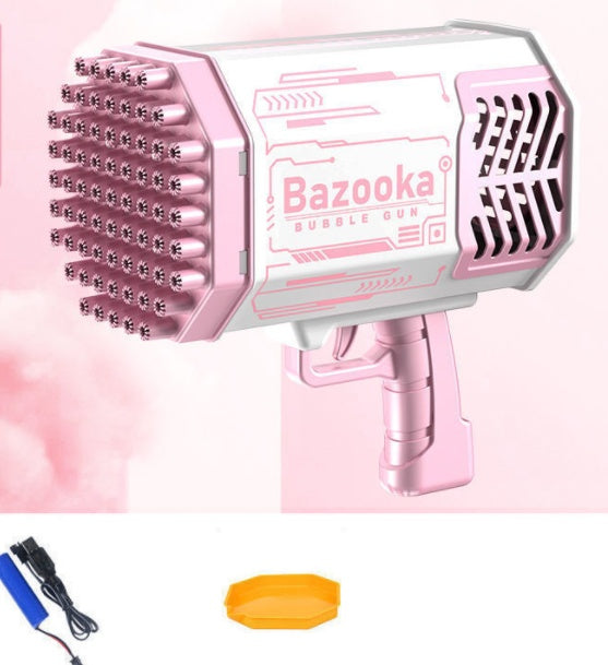 Bubble Gun Rocket 69 Holes Soap Bubbles Machine Gun Shape Automatic Blower With Light Toys For Kids Pomperos 69holes pink