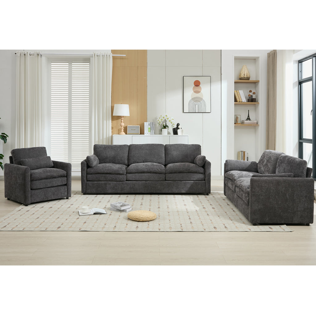 Cozy Upholstered Sofa Set Oversized Comfy Cloud Sofa Double Cushion Sofa Group Plush Cushion Sofa Couch for Living Room, Grey