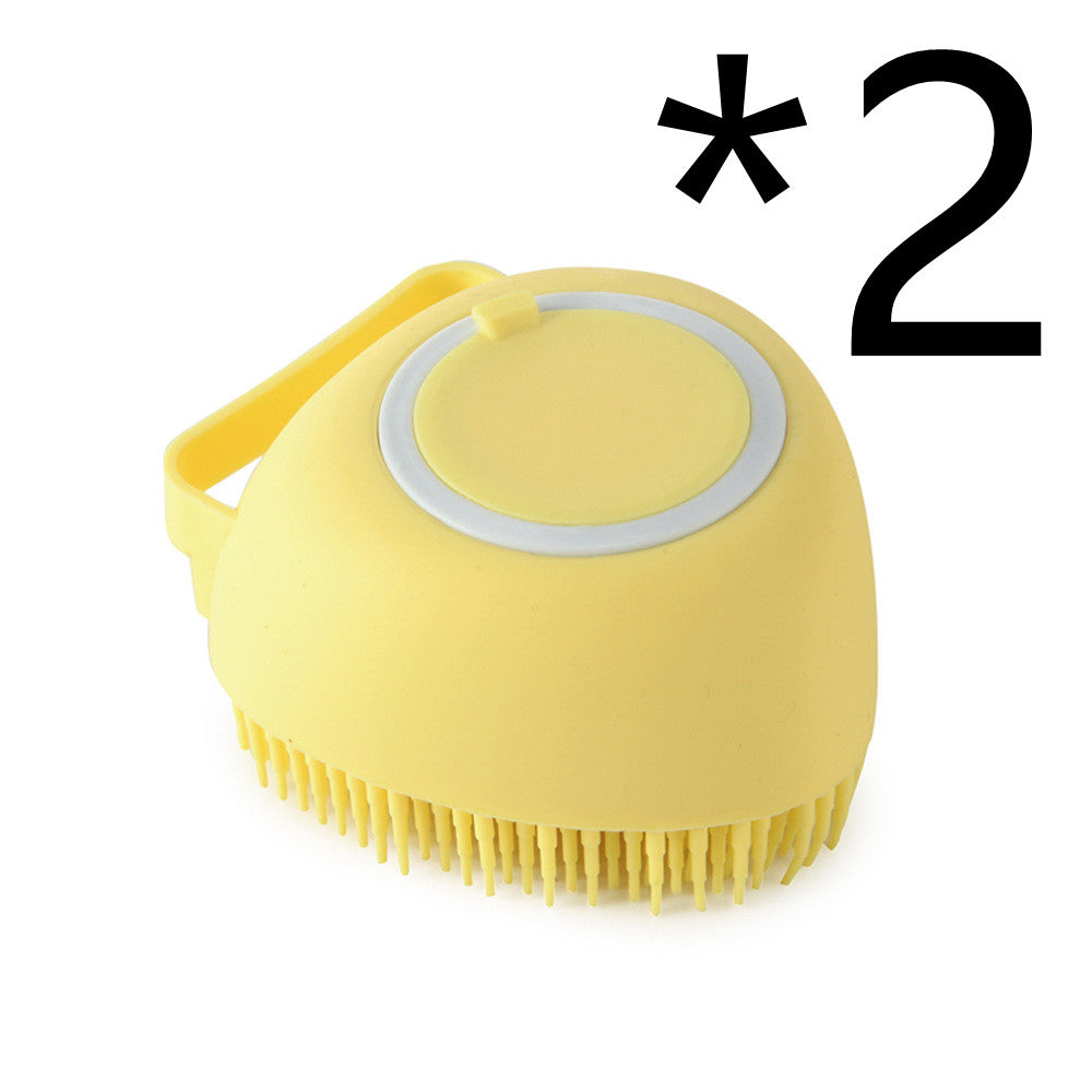 Silicone Dog Bath Massage Gloves Brush Pet Cat Bathroom Cleaning Tool Comb Brush For Dog Can Pour Shampoo Dog Grooming Supplies Yellow 2PC Heartshaped