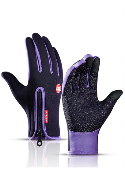 Winter Gloves Touch Screen Riding Motorcycle Sliding Waterproof Sports Gloves With Fleece Purple