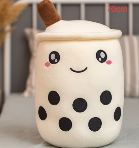 Cute Fruit Drink Plush Stuffed Soft Strawberry Milk Tea Plush Boba Tea Cup Toy Bubble Tea Pillow Cushion Kids Gift White 70CM