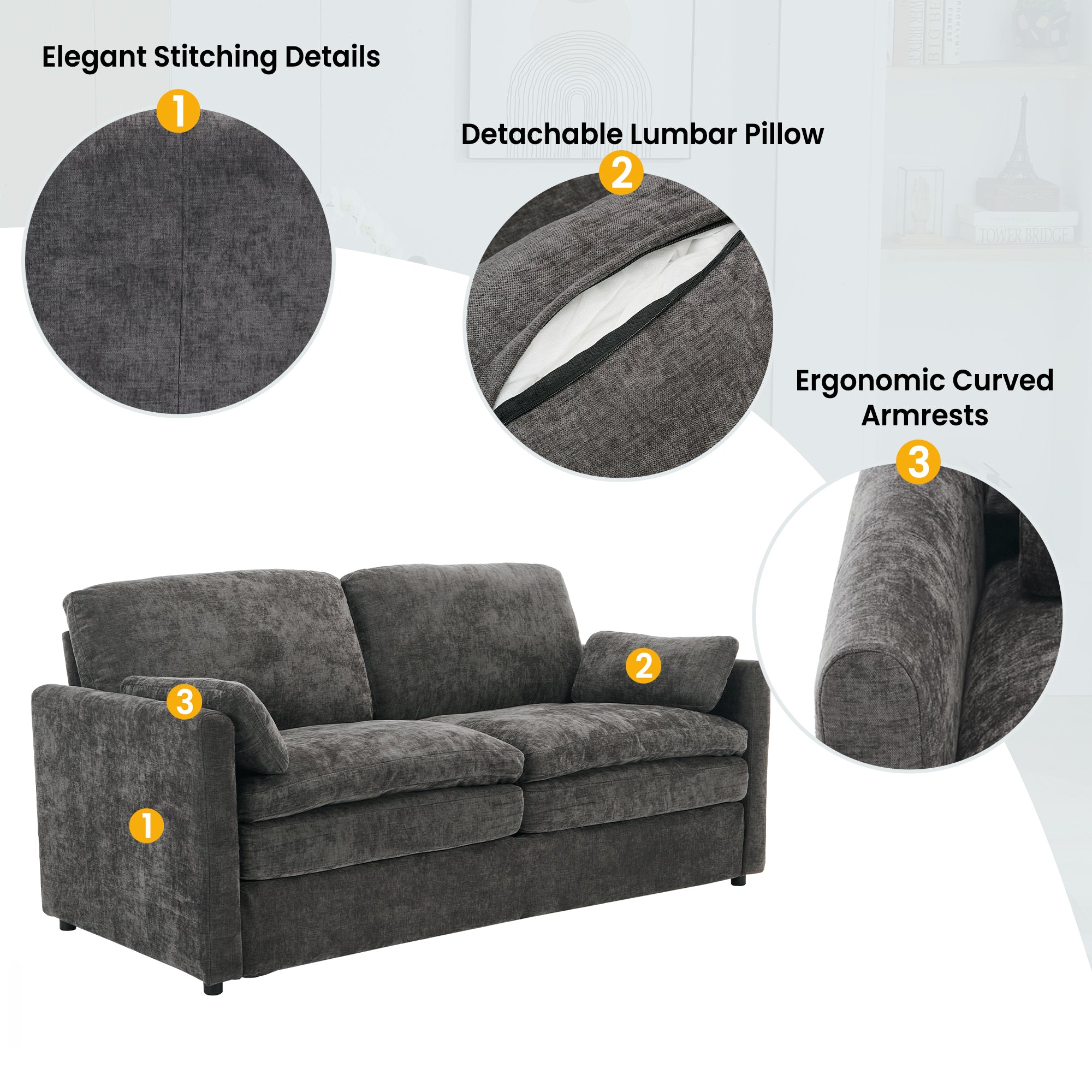 Cozy Upholstered Sofa Set Oversized Comfy Cloud Sofa Double Cushion Sofa Group Plush Cushion Sofa Couch for Living Room, Grey