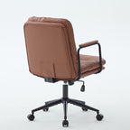 Office Chair,Mid Back Home Office Desk Task Chair with Wheels and Arms Ergonomic PU Leather Computer Rolling Swivel Chair with Padded Armrest,The back of the chair can recline 40° (Brown),SW1741BR