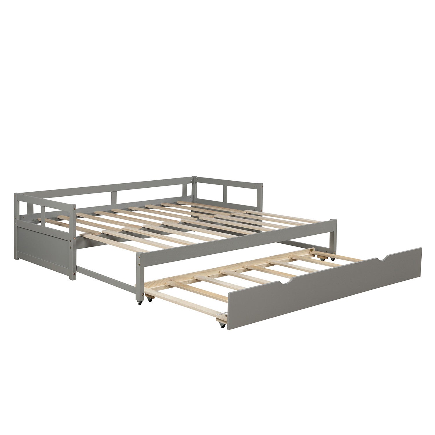 Contemporary Wooden Daybed with Trundle, Space-Saving Gray Twin to King Size Bed