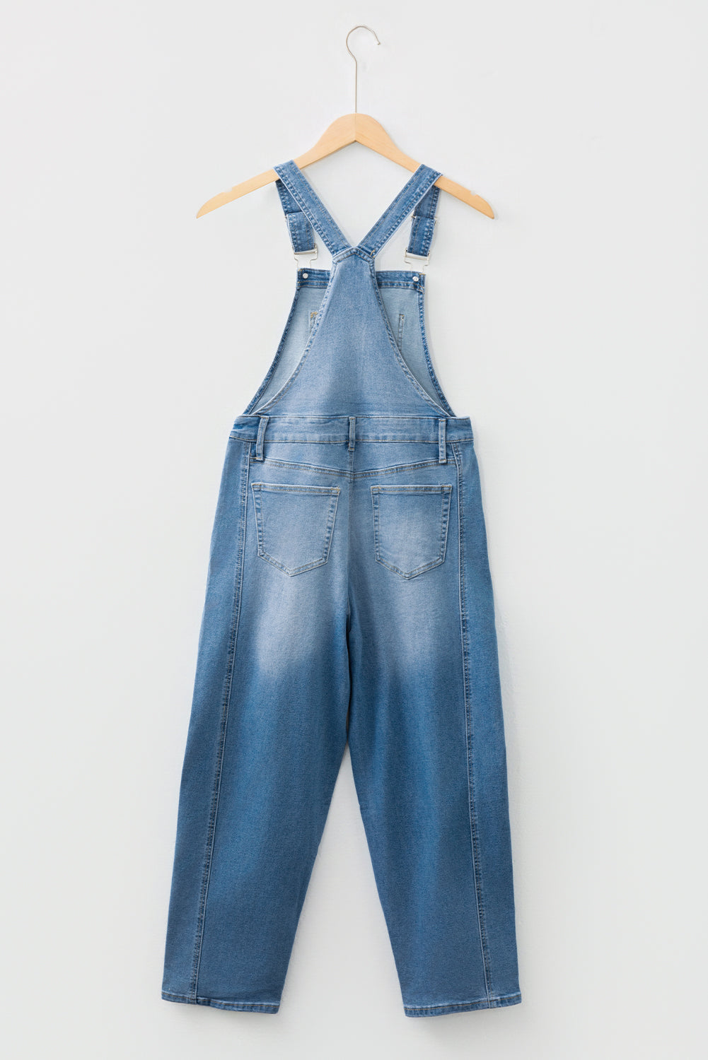 Dusk Blue Adjustable Buckle Barrel Denim Overalls- Women