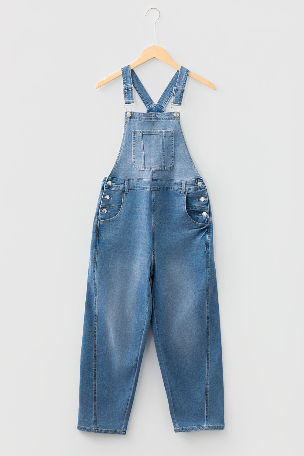 Dusk Blue Adjustable Buckle Barrel Denim Overalls- Women