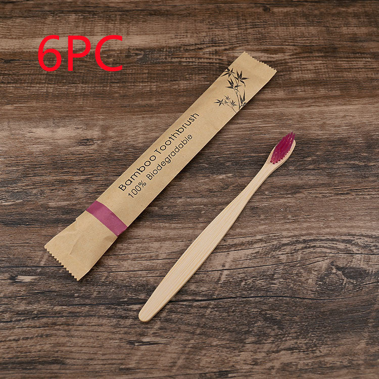 10Pcs Colorful Toothbrush Natural Bamboo Tooth Brush Set Soft Bristle Charcoal Teeth Eco Bamboo Toothbrushes Dental Oral Care Purple 6PCS