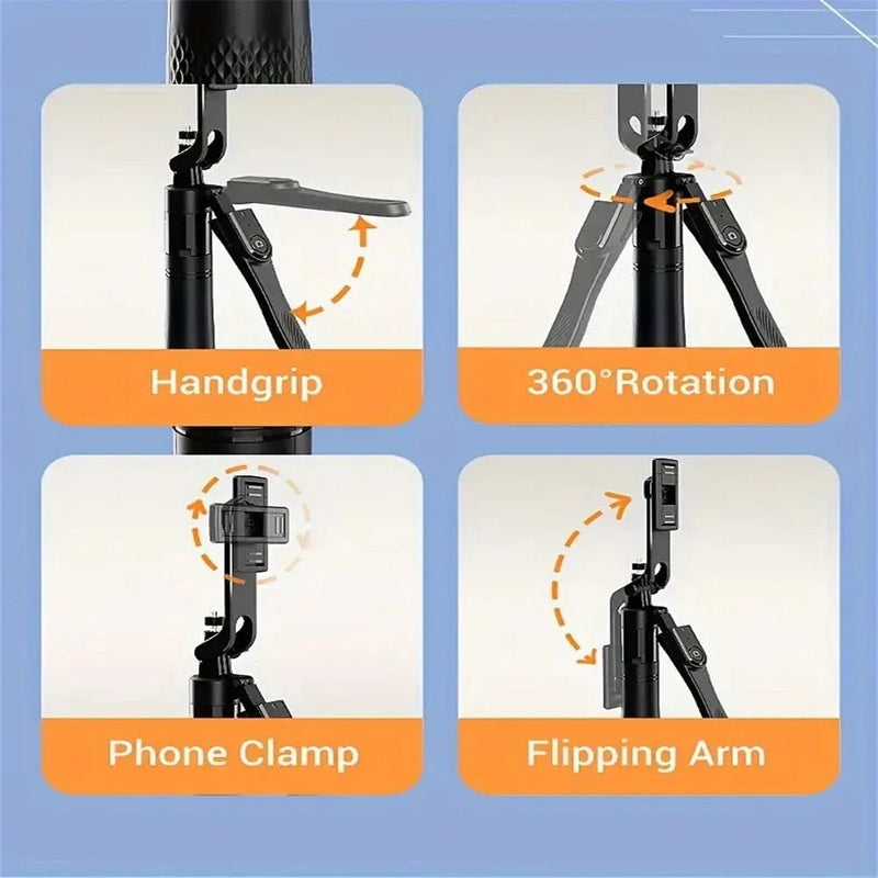 360 Rotating Pan Tilt Selfie Stick Tripod