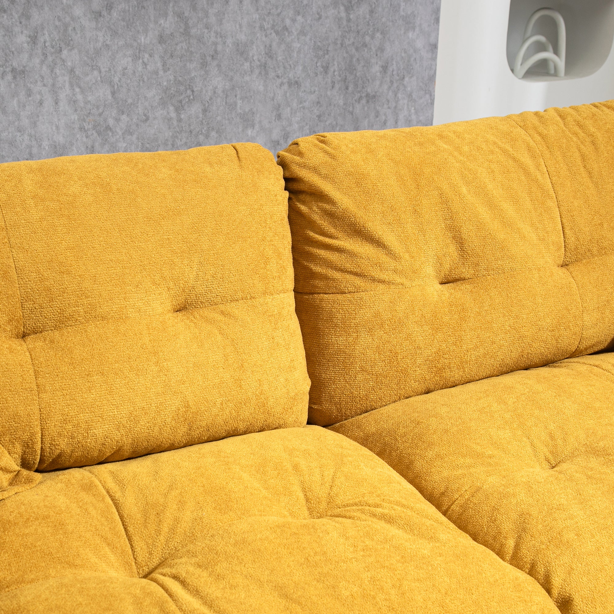 84' Chenille Sofa Small Sofa Loveseat Deep Seat Sofa Couch with 2 Throw Pillows & Memory Foam for Living Room Apartment Office Lounge-Yellow