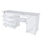 57.5' Foldable Sewing Machine Table with Locking Casters, Multi-Storage Craft Station with Shelves, Bins & Cabinet, Adjustable Sewing Cabinet for Home, Bedroom, and Craft Room(White)