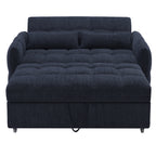 Modern Loveseat Sofa Pull-out Bed with Adjustable Backrest, USB Ports, Lumbar Pillows, Blue Chenille, 52.8'