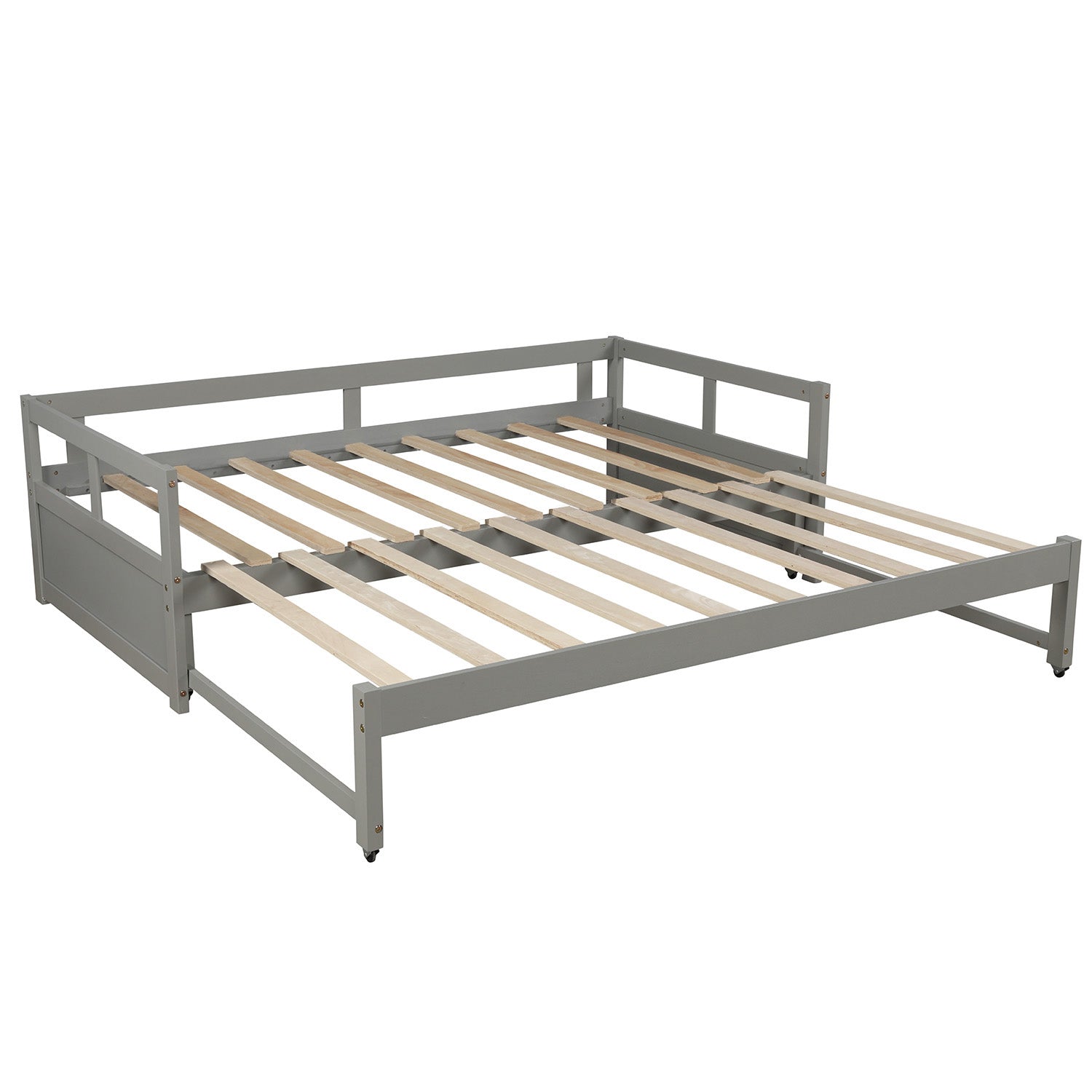 Contemporary Wooden Daybed with Trundle, Space-Saving Gray Twin to King Size Bed