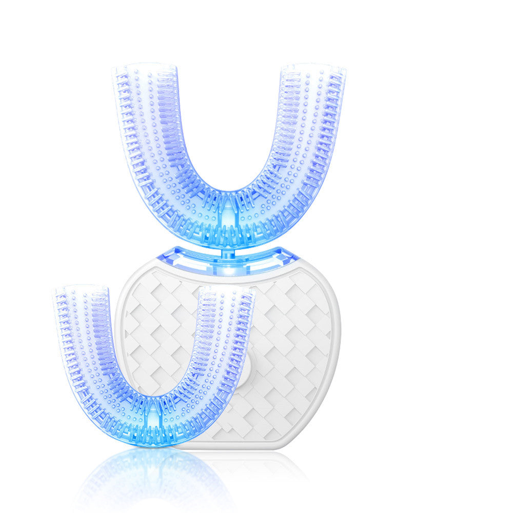 360 Degrees Intelligent Automatic Electric Toothbrush Waterproof U Type Tooth Brush Whitening Blue Light USB Charging White head box set