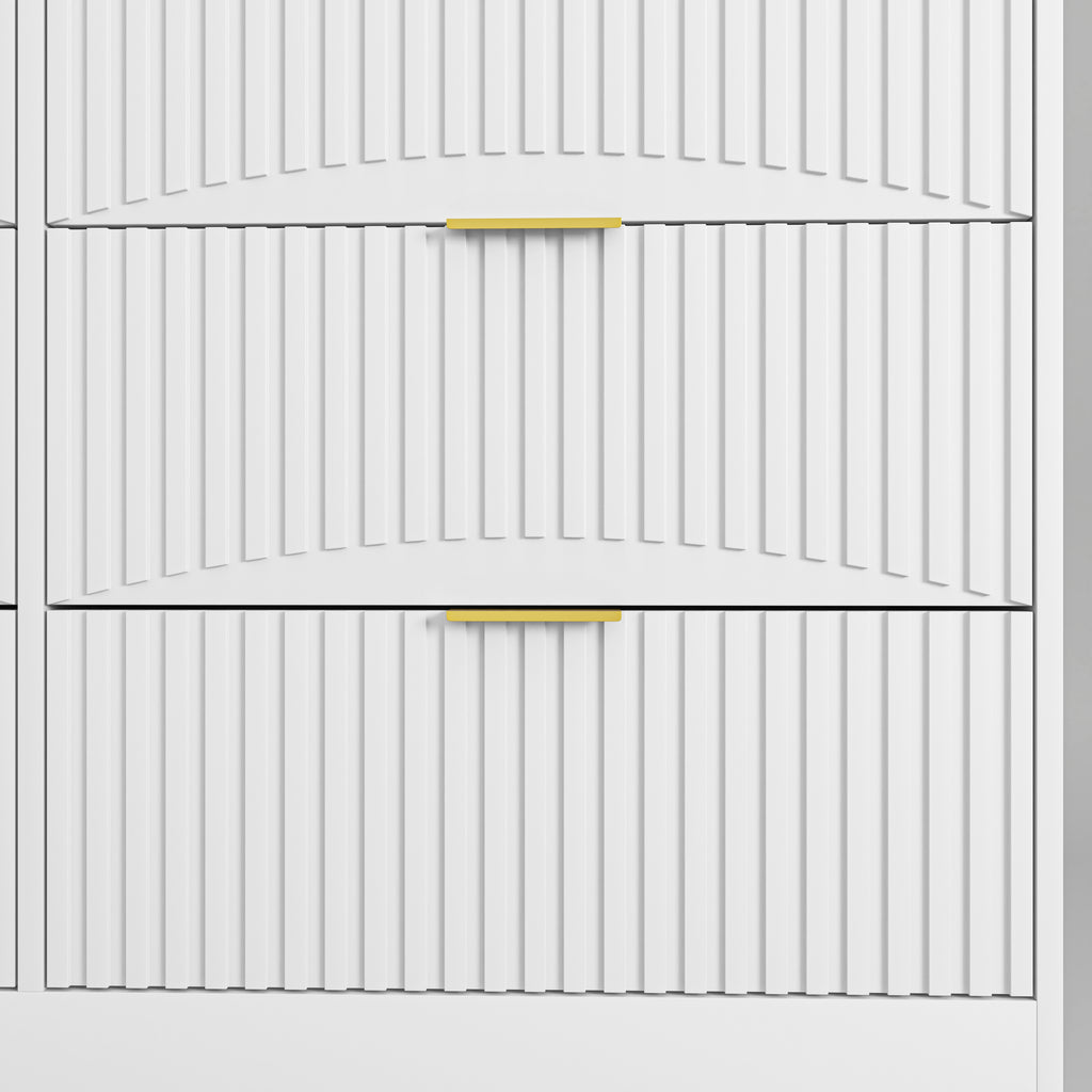 Modern 6-Drawer Dresser, Chest of Drawers for Bedroom, Living Room, Hallway, and Entryway - Large Storage Cabinet, White,Drawer panel with wavy patterns