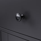 Farmhouse TV Stand with Solid Wood Gourd-Shaped Legs for TVs Up to 70', Entertainment Center with Bookshelves & Tempered Glass Doors, Media Console with Adjustable Shelves, Living Room, Black