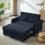 Modern Loveseat Sofa Pull-out Bed with Adjustable Backrest, USB Ports, Lumbar Pillows, Blue Chenille, 52.8'