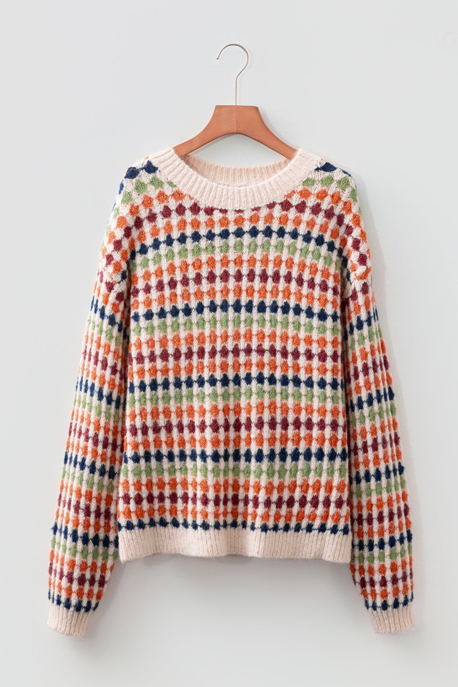 Multicolour Dotty Striped Pattern Knit Drop Shoulder Sweater- Women