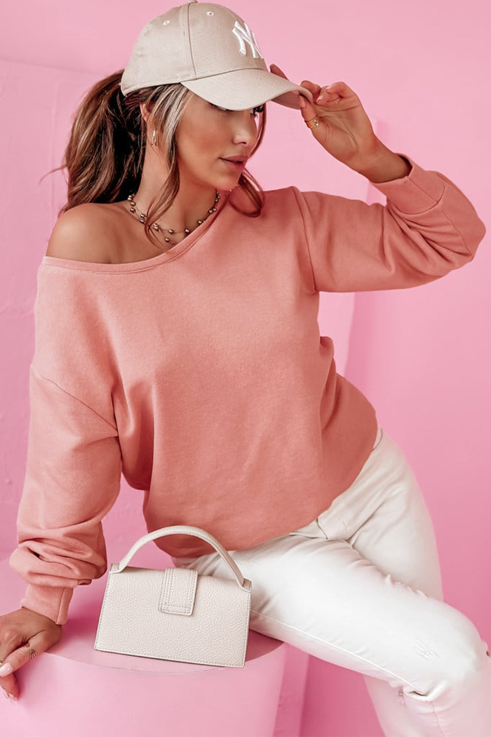Pale Chestnut Bowknot Dewback Round Neck Sweatshirt- Women