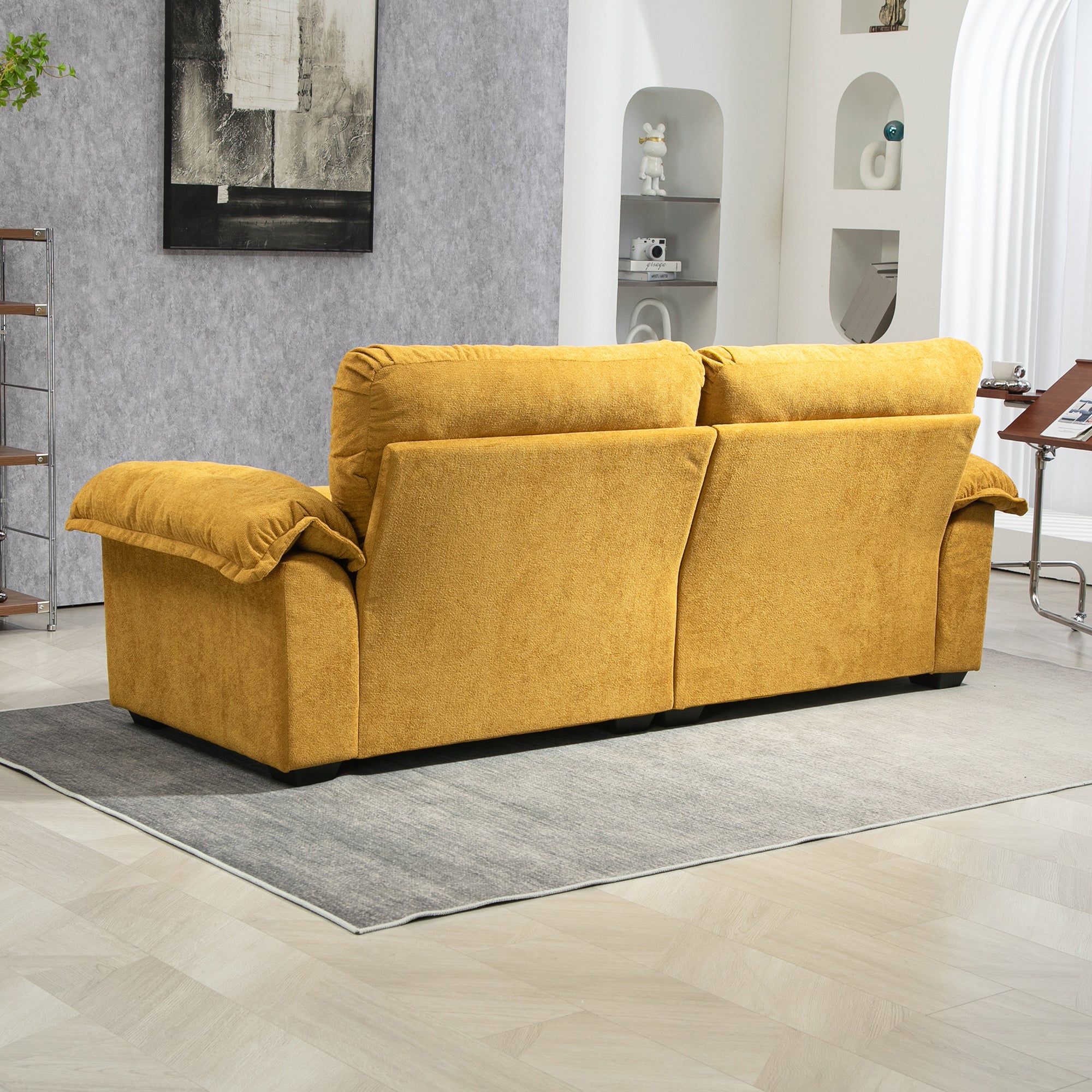 84' Chenille Sofa Small Sofa Loveseat Deep Seat Sofa Couch with 2 Throw Pillows & Memory Foam for Living Room Apartment Office Lounge-Yellow