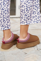 Chestnut Contrast Print Suede Plush Lined Snow Boots- Women