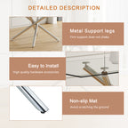 Large Modern Minimalist Rectangular Glass Dining Table with 0.39' Tempered Glass Tabletop and Silver Chrome Metal Legs, for Kitchen Dining Living Meeting Room Banquet hall,63''x35''x 29''W1151S00191