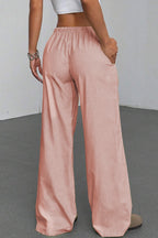 Pink Stripe Drawstring Plus Size Loose Pants- Women