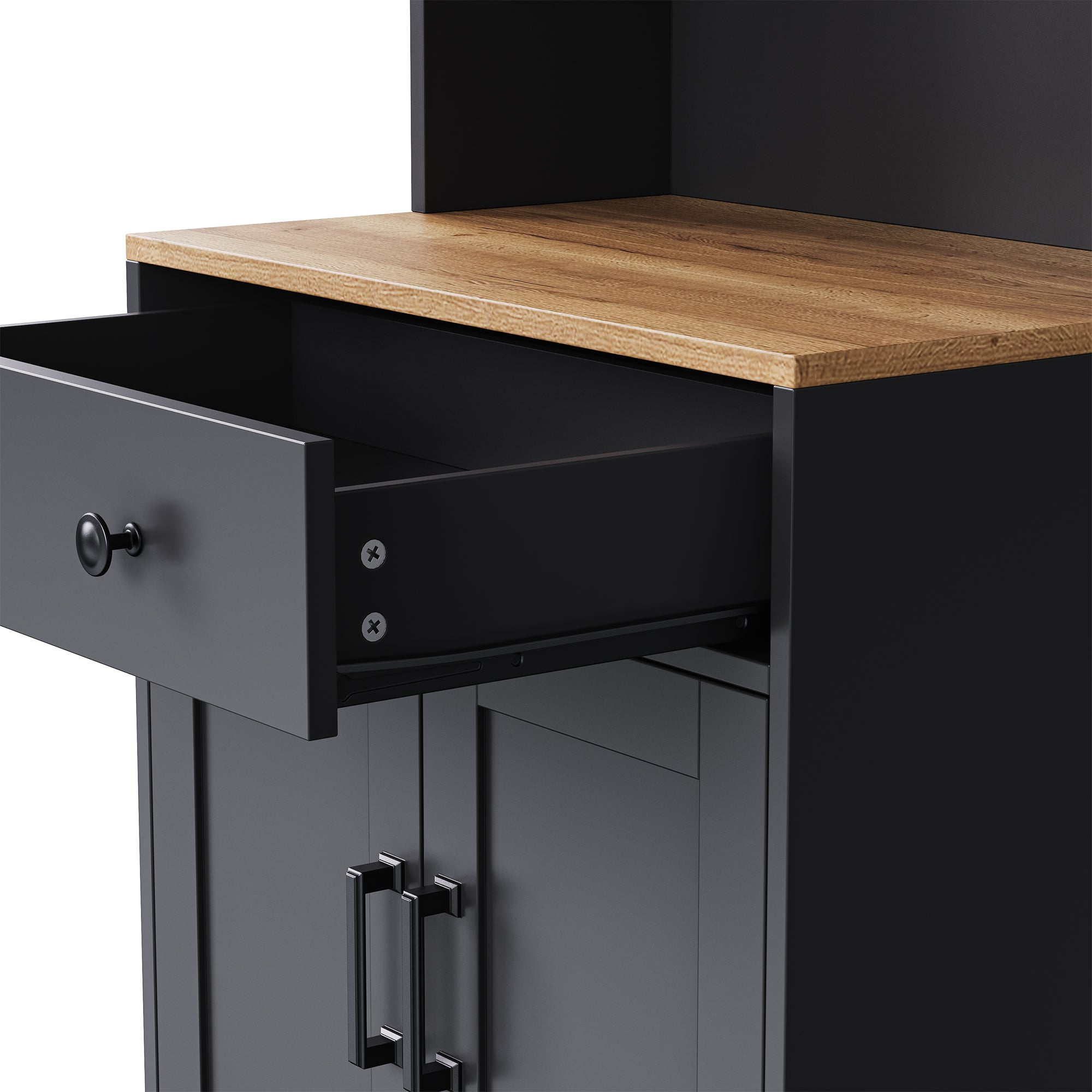 Farmhouse TV Stand with Solid Wood Gourd-Shaped Legs for TVs Up to 70', Entertainment Center with Bookshelves & Tempered Glass Doors, Media Console with Adjustable Shelves, Living Room, Black