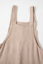 Parchment Ribbed Knit Patched Pocket Wide Leg Overalls- Women