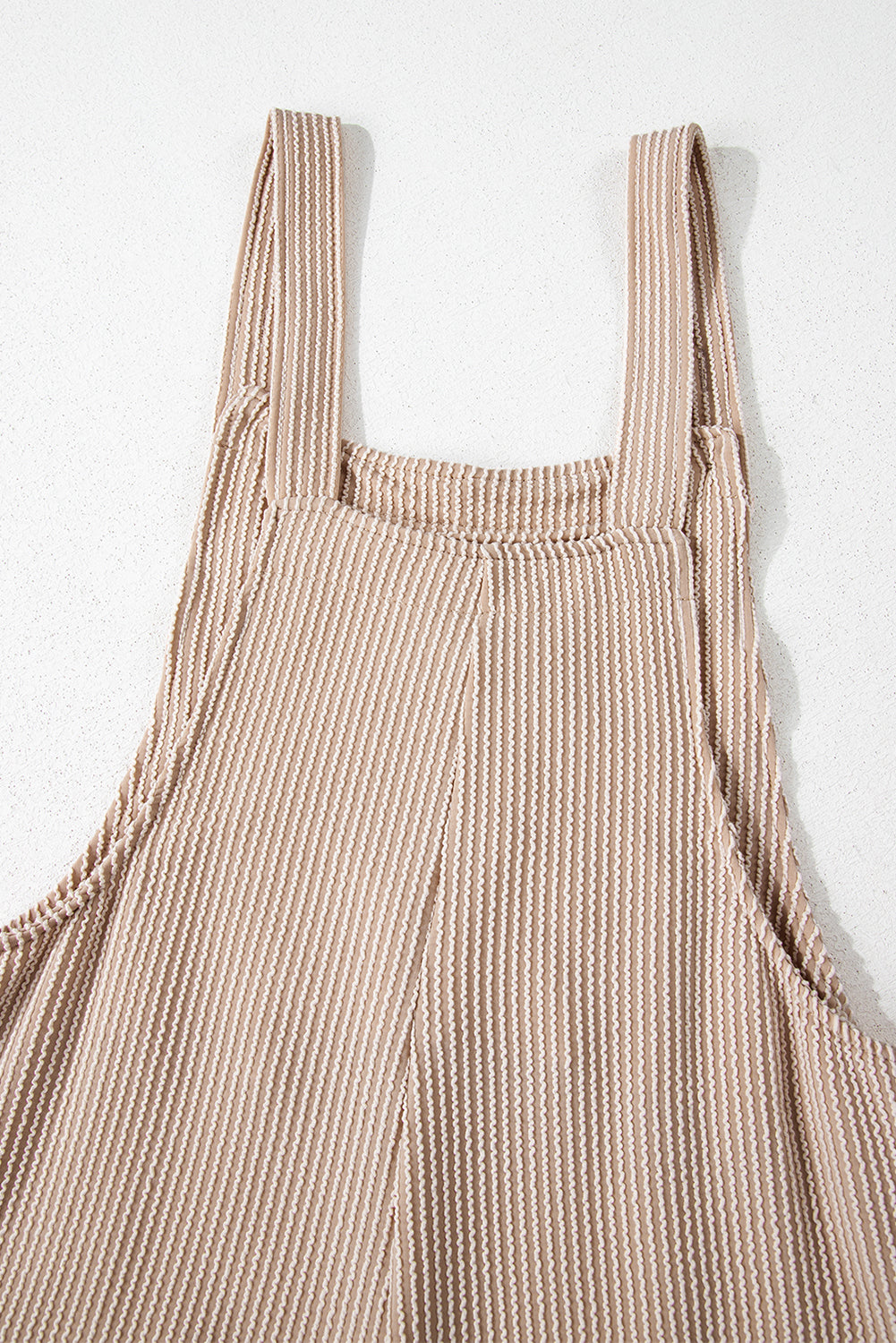 Parchment Ribbed Knit Patched Pocket Wide Leg Overalls- Women