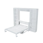 White Full Size Murphy Bed with Desk and Bookshelf, Pine Wood+MDF, 110.3''L x 79.8''W x 82''H