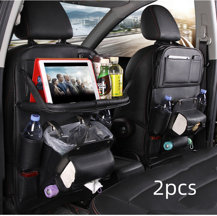 PU Leather Car Storage Bag Multifunction Seat Back Tray Hanging Bag Waterproof Car Organizer Automotive Interior Accessories Black 2pcs