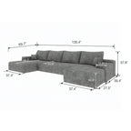 135' Cloud Sectional Sofa with 1 Ottoman,Modern Minimalist Upholstered Couches, Comfort U Shaped Sofa for Living Room,Deep Seat Corner Couch,No Assembly Required ,Grey(Plush Corduroy Fabric)