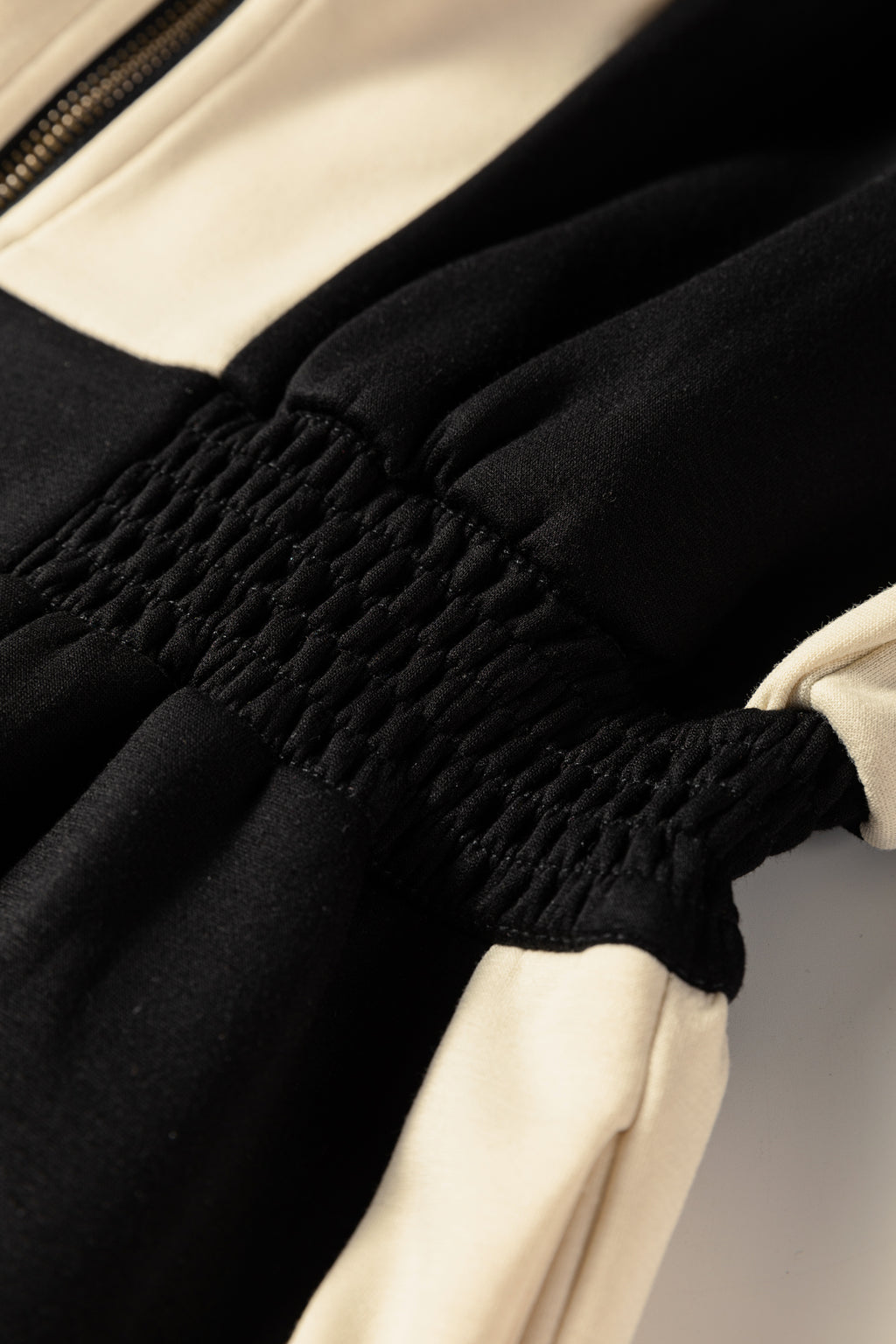 Black Two-tone Long Sleeve Zipped Front Casual Romper- Women