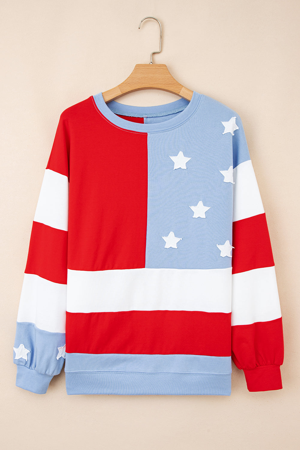 Multicolour American Flag Vintage Oversized Pullover Sweatshirt- Women