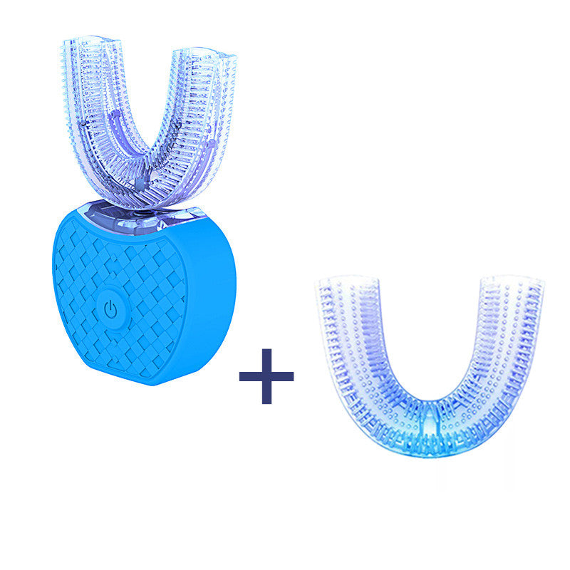 360 Degrees Intelligent Automatic Electric Toothbrush Waterproof U Type Tooth Brush Whitening Blue Light USB Charging Blue head box set