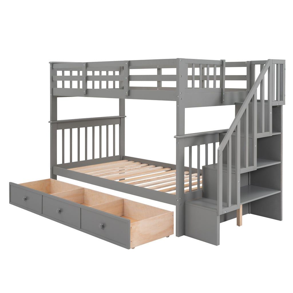 Hearth & Haven Twin over Twin Bunk Bed with Stairway and Three Drawers Default