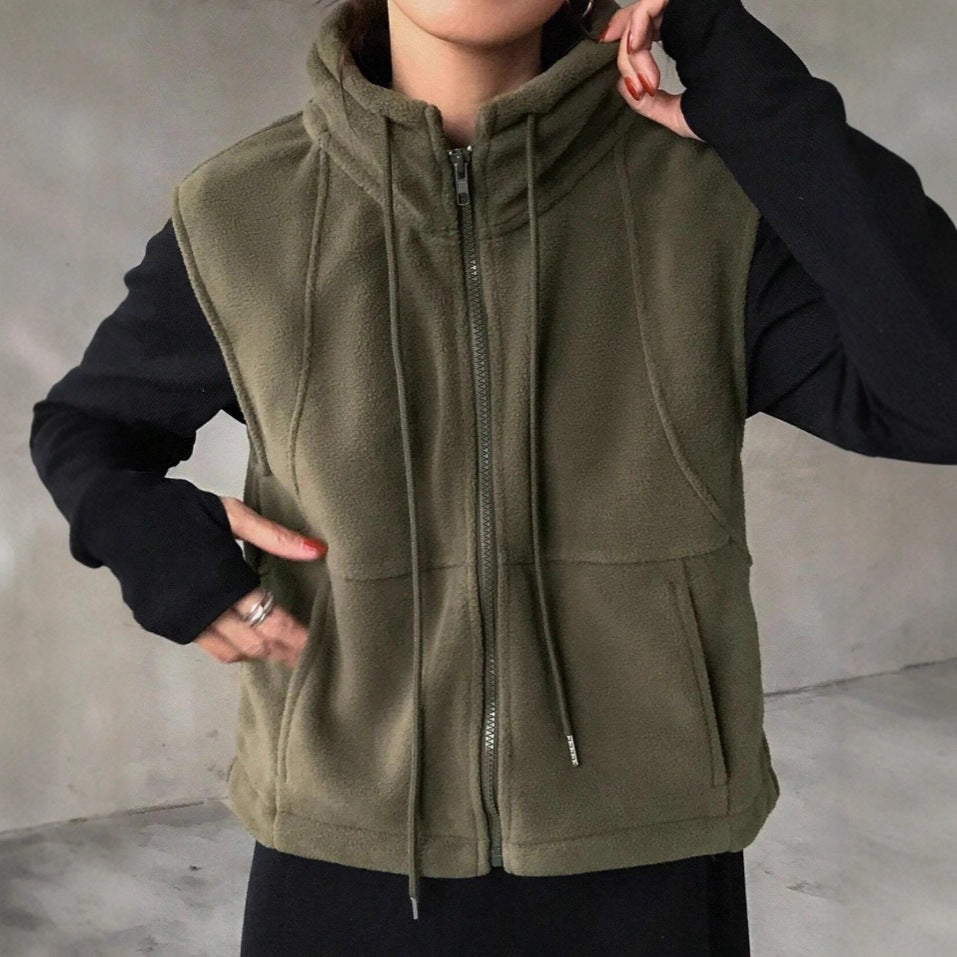 Loose Casual Vest Solid Color Zip Sleeveless Vest Jacket for Women