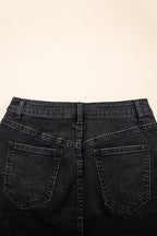 Carbon Grey Mineral Wash Ripped Raw Hem Denim Mini Skirt- Women