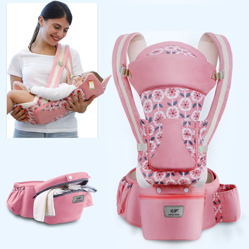 Ergonomic Baby Carrier Infant Baby Hipseat Carrier 3 In 1 Front Facing Ergonomic Kangaroo Baby Wrap Sling Pink flower