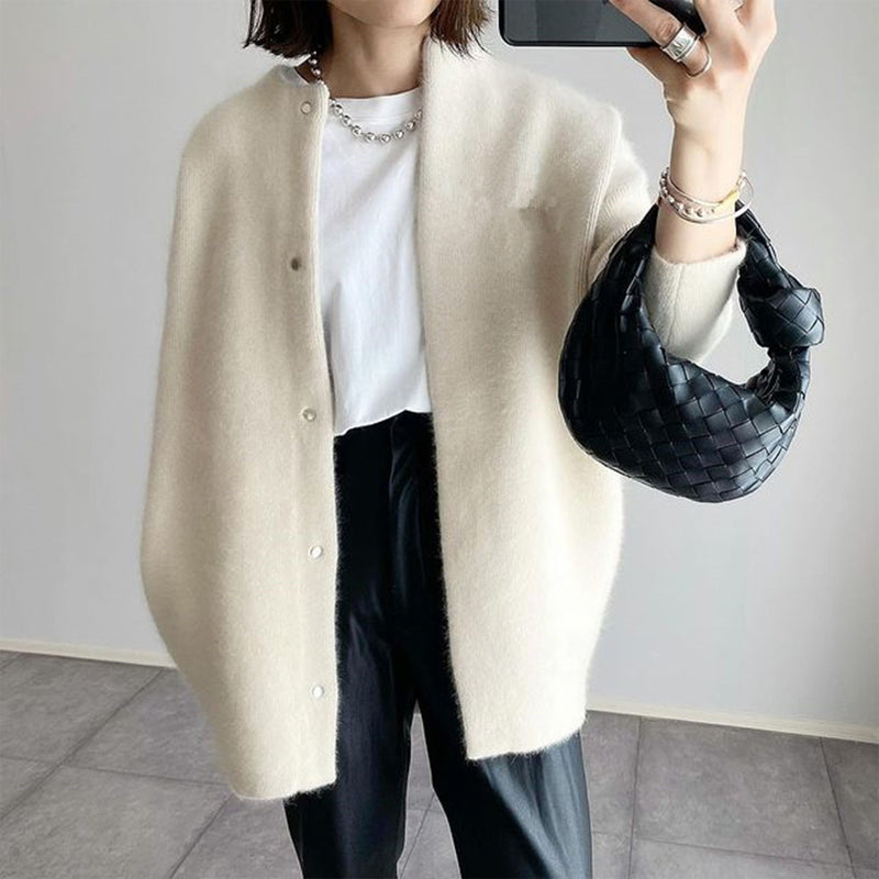 Women's Solid Color Wool-like Coat, Oversized Long Sleeve Button Up Trench For Fall Winter Casual Outwear Beige