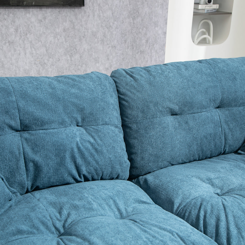 84' Chenille Sofa Small Sofa Loveseat Deep Seat Sofa Couch with 2 Throw Pillows & Memory Foam for Living Room Apartment Office Lounge-Blue