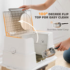 XL Stainless Steel Litter Box w/ 100° Flip Top, Scoop, Step, Top & Side Entry Enclosed Litter Box for Big Cats