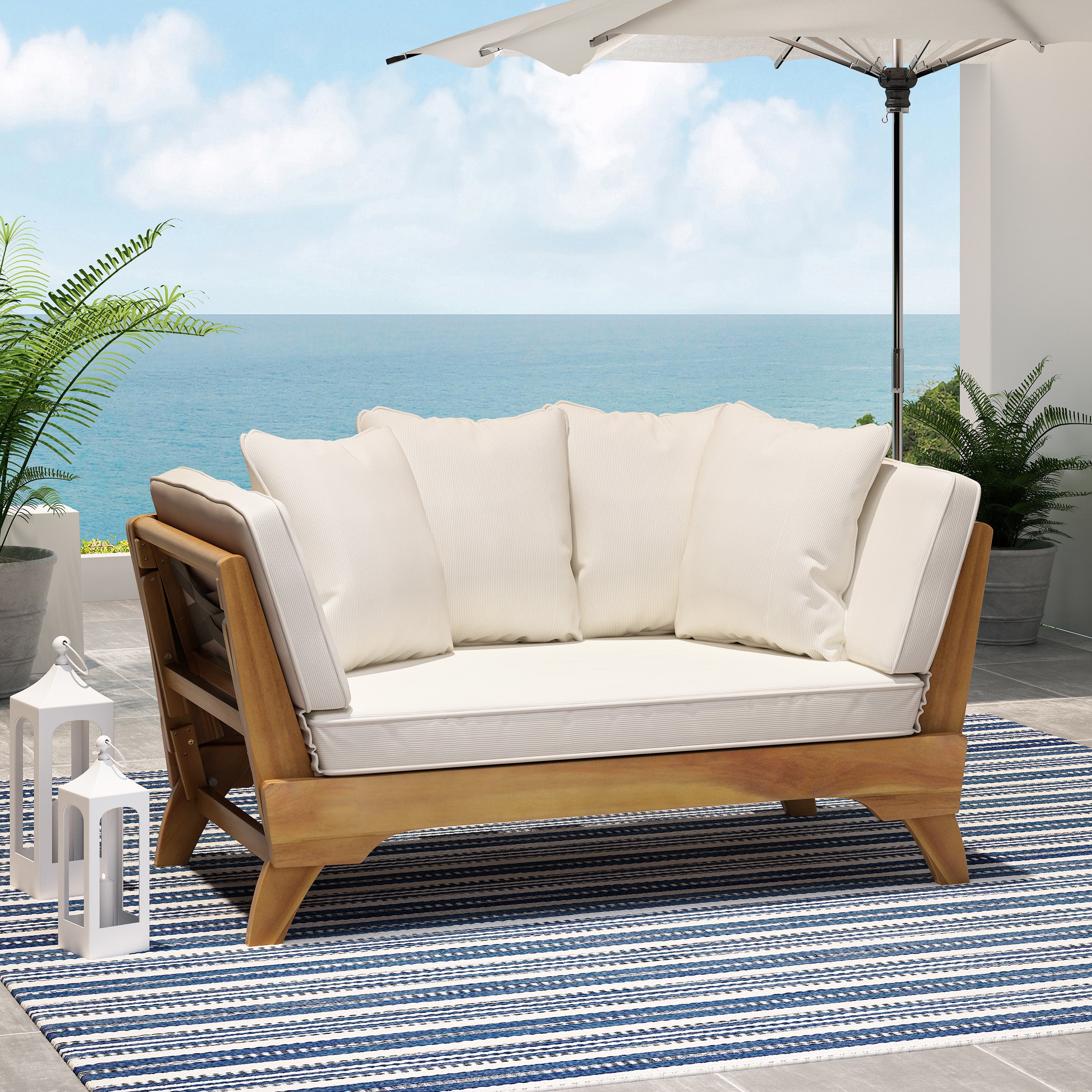 Outdoor Acacia Wood Expandable Daybed with Cushions